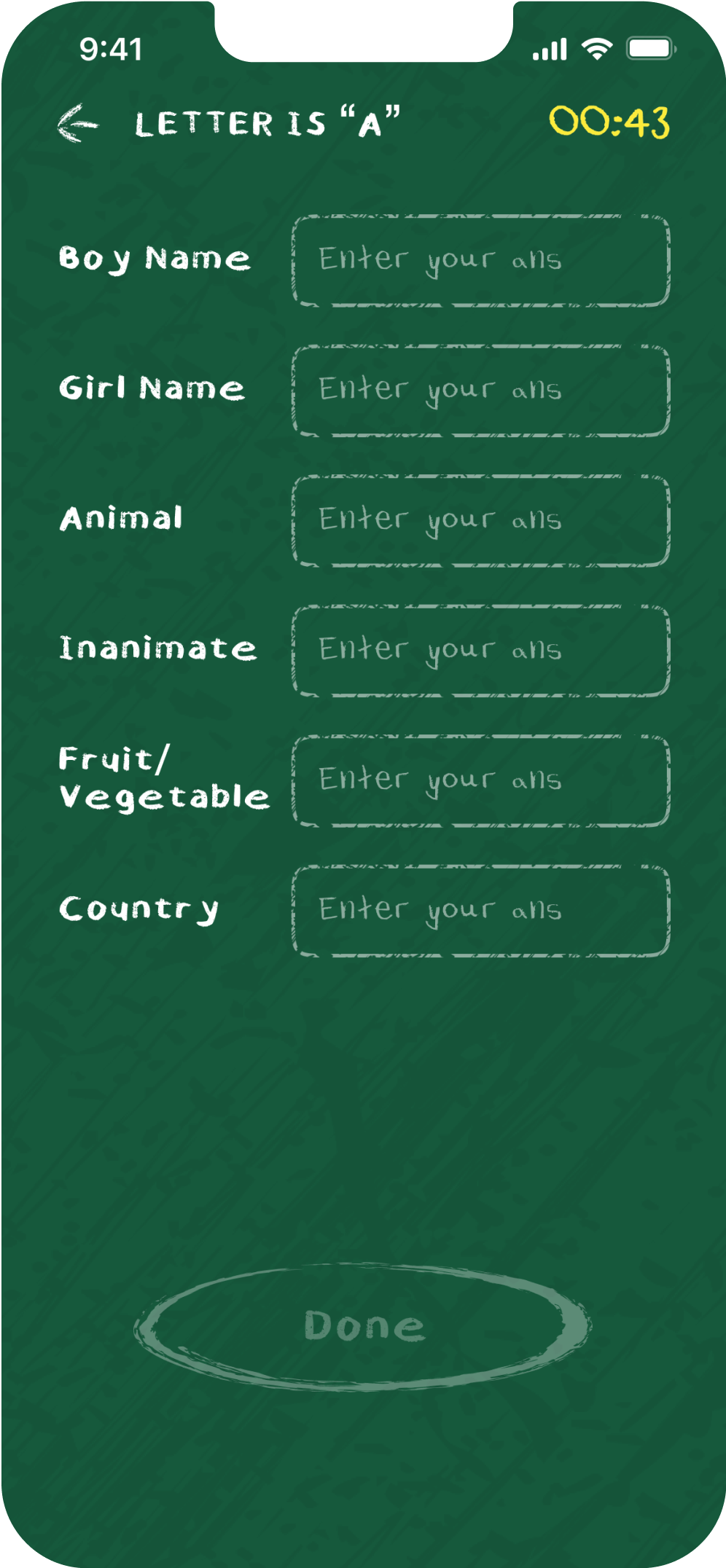 Category fill screen